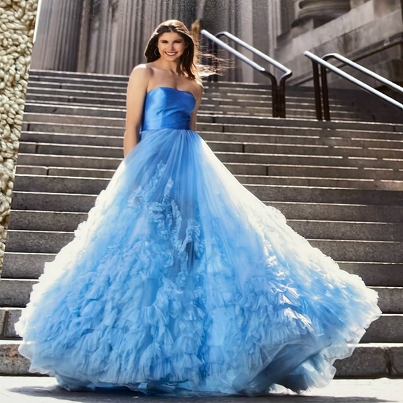 Sherri Hill - 52693 Strapless Ruffle Fringed Tulle Ball Gown Size 00 Unaltered - Picture 10 of 12